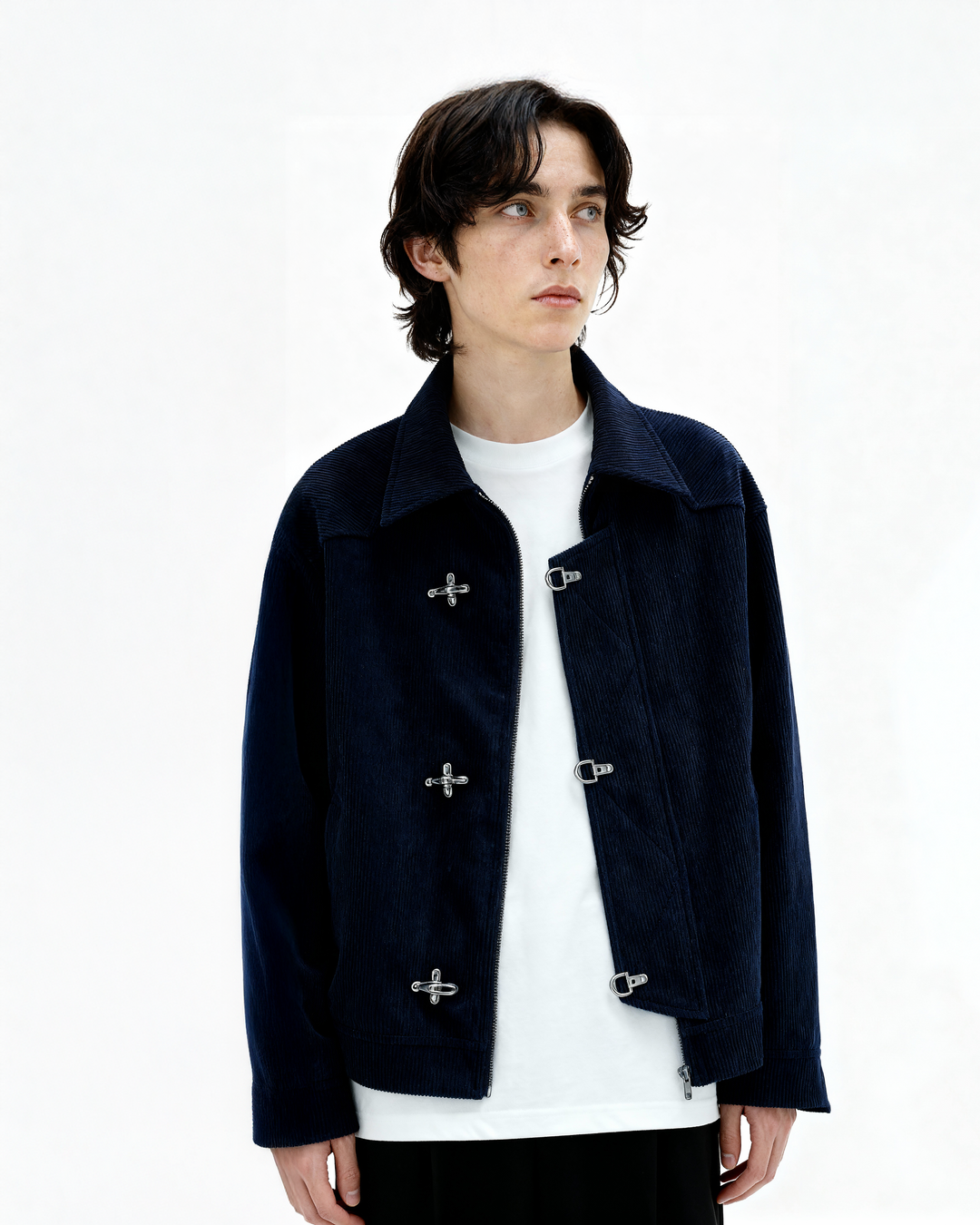 Fireman Clasp-Buckle Corduroy Collared Jacket