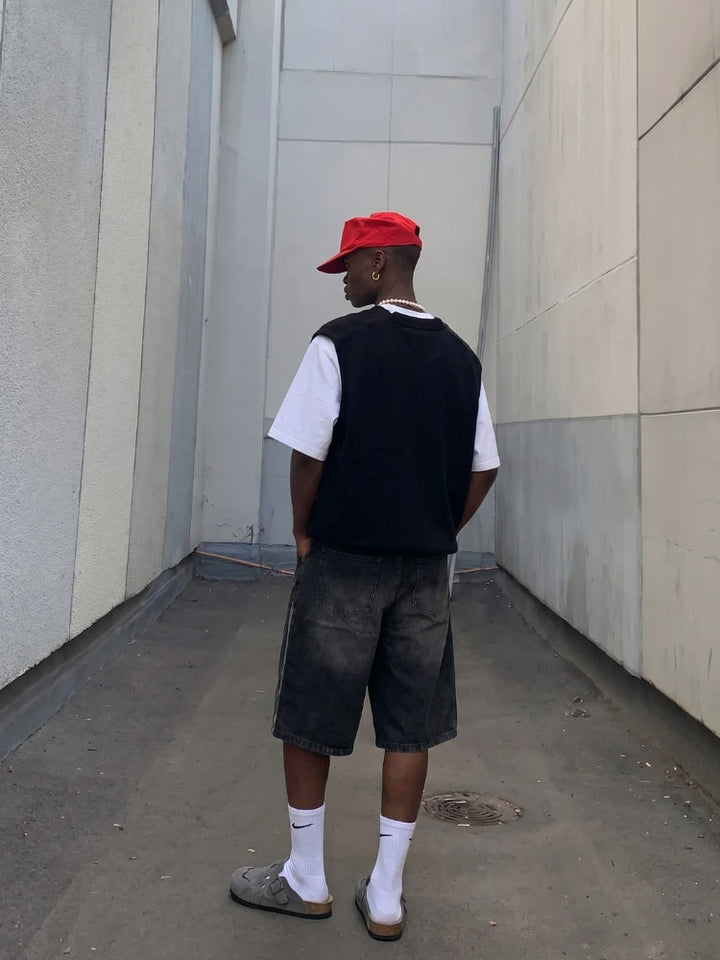 NEWGRMNTS Striped Barrel Denim Jorts