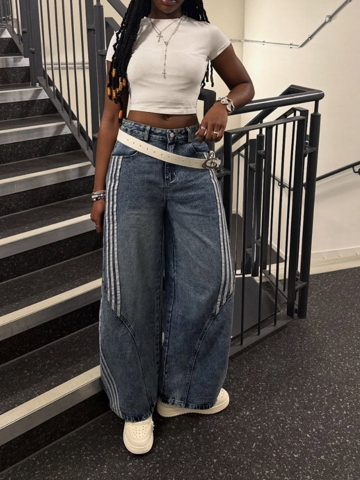 NEWGRMNTS Striped Barrel Denim Jeans