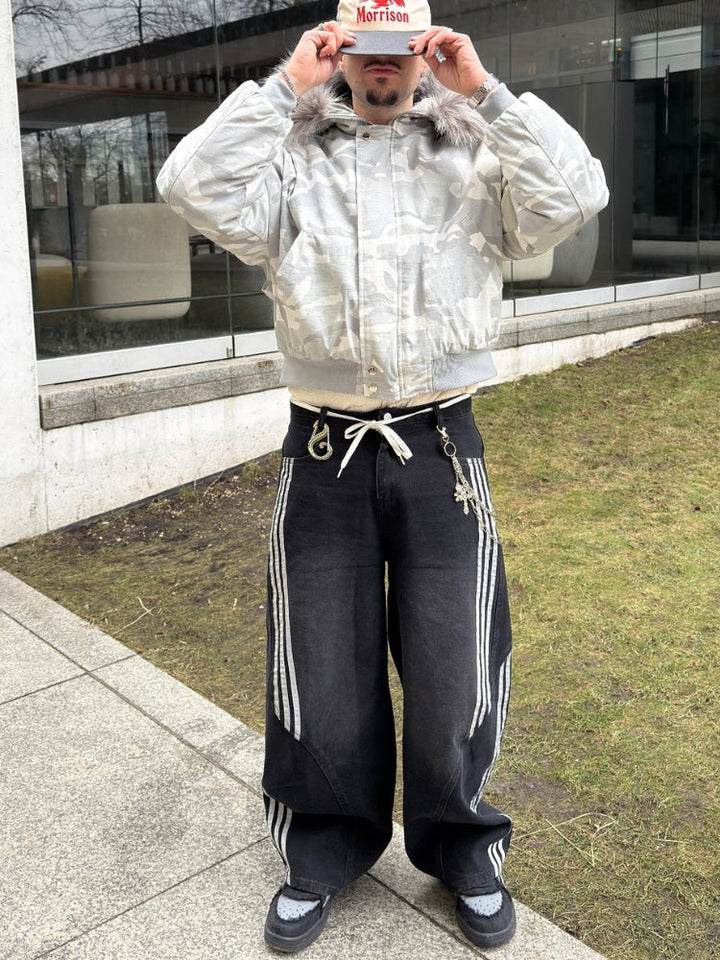NEWGRMNTS Striped Barrel Denim Jeans