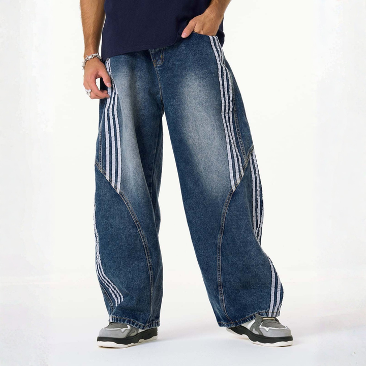 Denim Striped Barrel Jeans - Blue