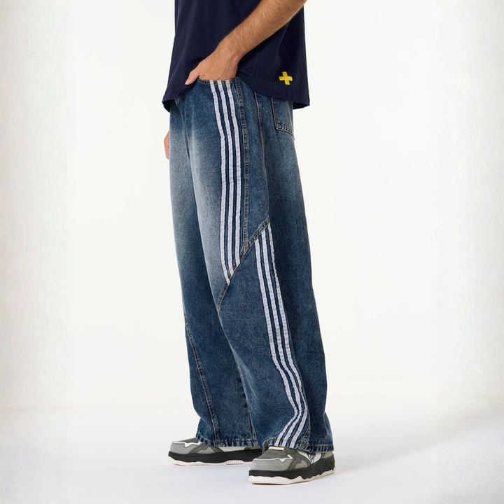 Denim Striped Barrel Jeans - Blue