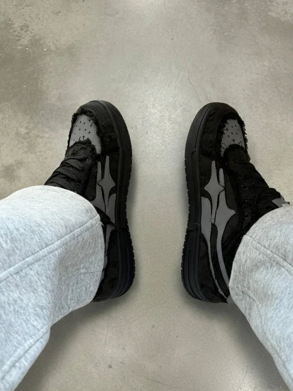 NEWGRMNTS Broken Denim Black Sneakers