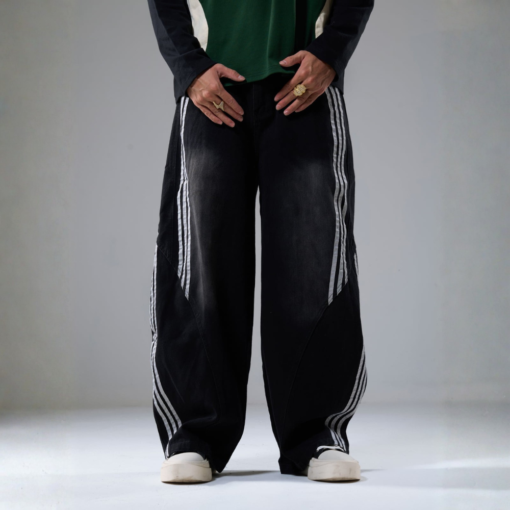 Denim Striped Barrel Jeans - Blue