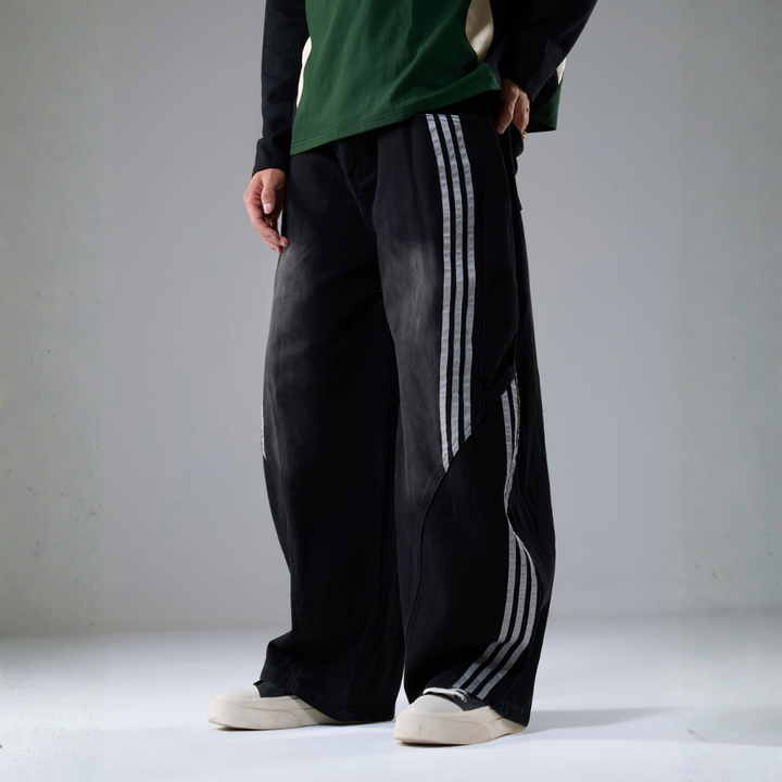 Denim Striped Barrel Jeans - Blue