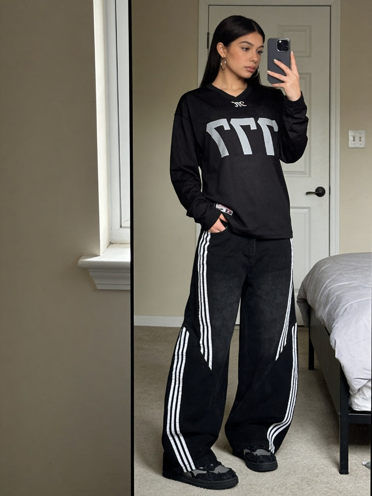 NEWGRMNTS Striped Barrel Denim Jeans