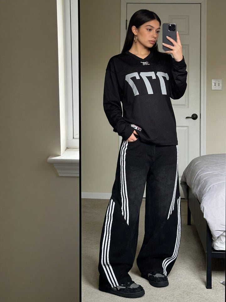 NEWGRMNTS Striped Barrel Denim Jeans