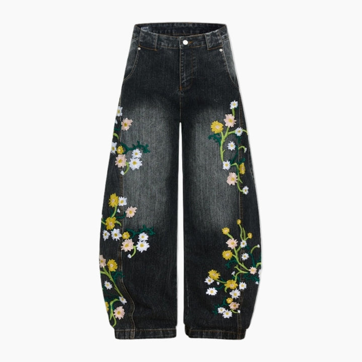 NEWGRMNTS Baggy Washed Flower Denim Jeans