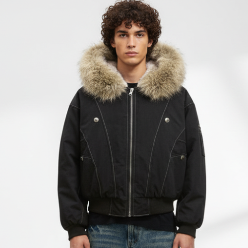 Hooded Faux Fur Bomber