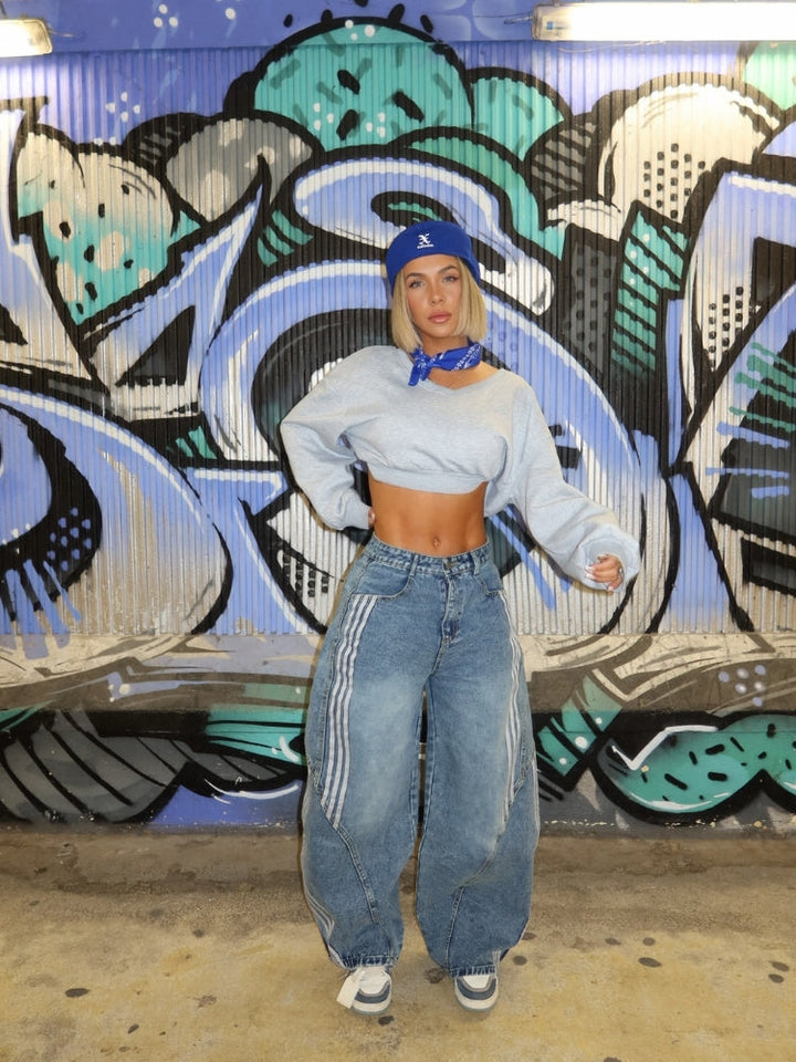 NEWGRMNTS Striped Barrel Denim Jeans