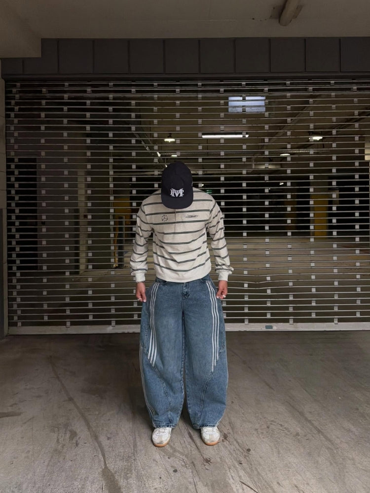 NEWGRMNTS Striped Barrel Denim Jeans