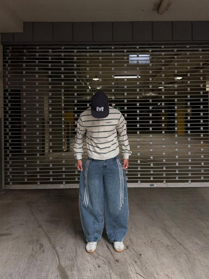 NEWGRMNTS Striped Barrel Denim Jeans
