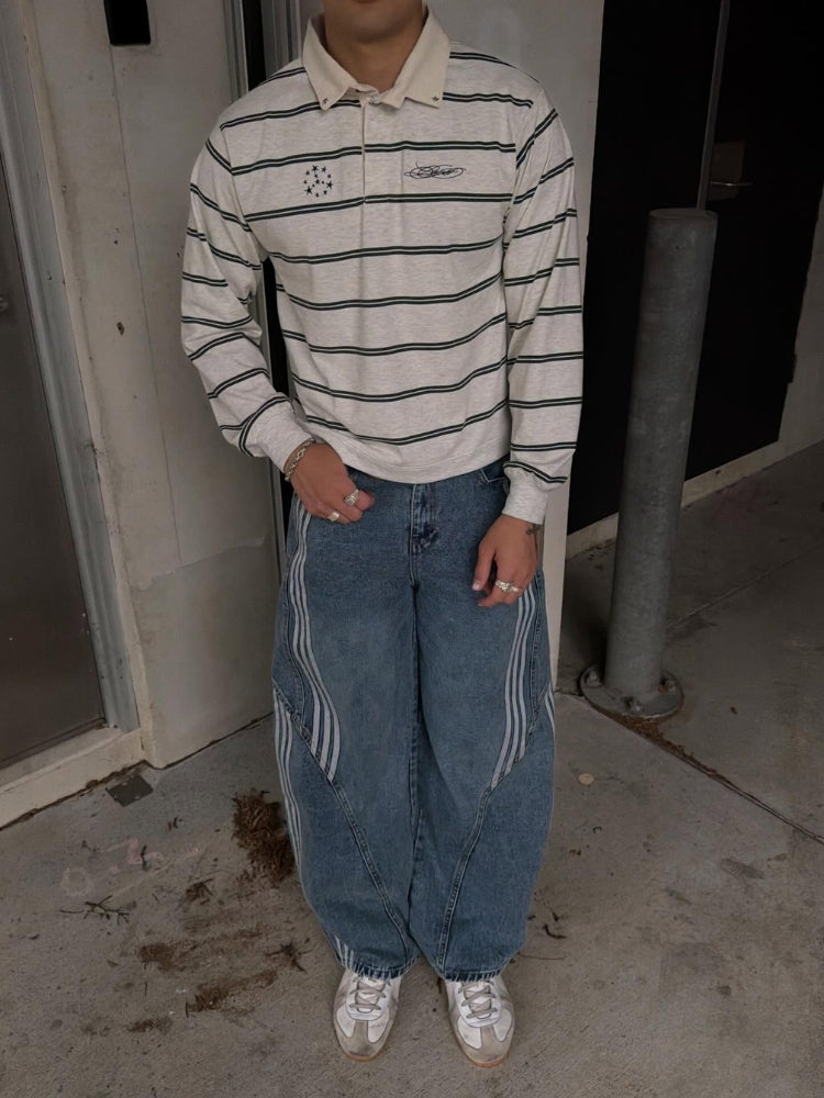NEWGRMNTS Striped Barrel Denim Jeans