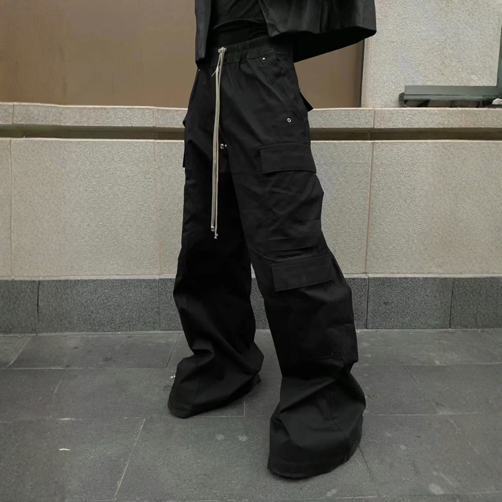 Woven Multi-Pocket Baggy Flared Pants