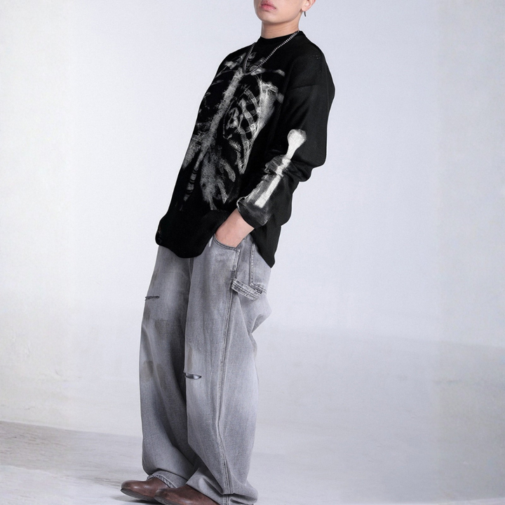 Skeleton Waffle Sweatshirt - Black