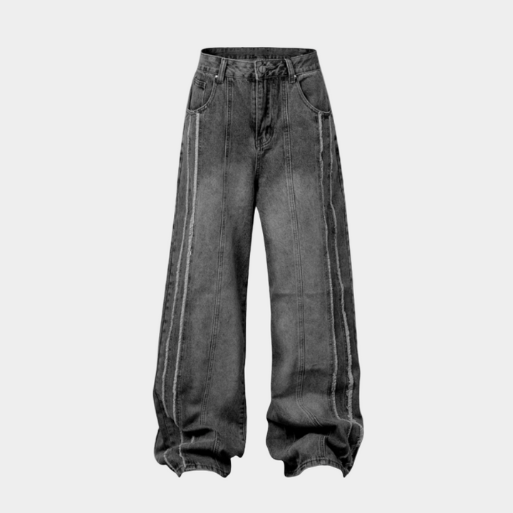 Washed Distressed Baggy Jeans - Black