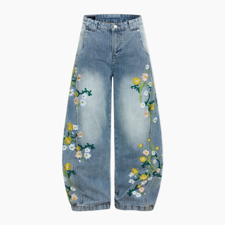 NEWGRMNTS Baggy Washed Flower Denim Jeans