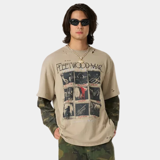 Jersey Distressed Camouflage Faux Two-Piece Graphic T-Shirt