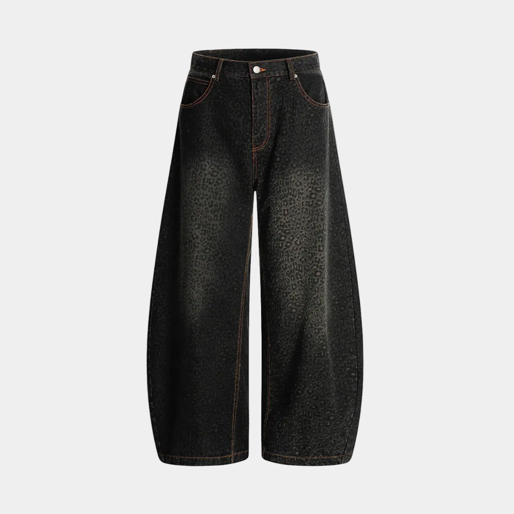 Denim Street Leopard Print Barrel Jeans