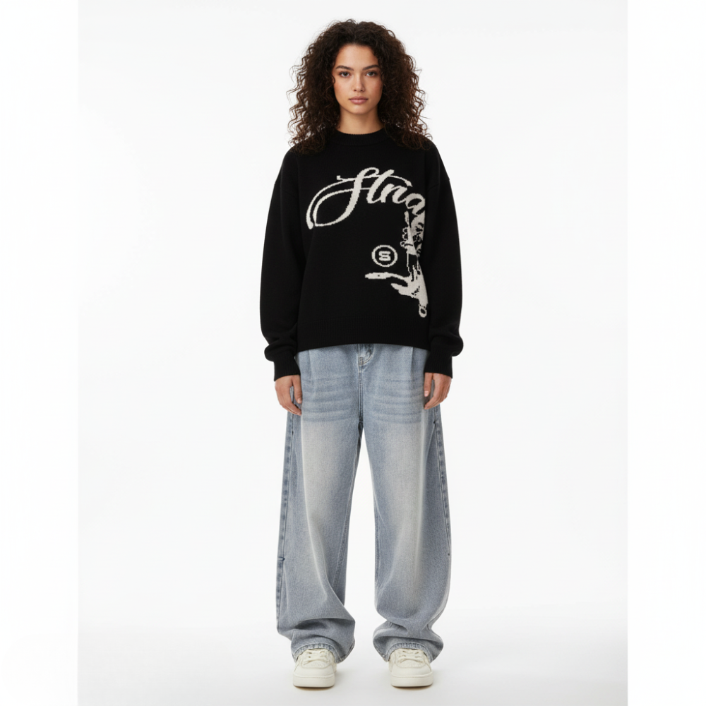 'Structure' Graphic Knitted Sweater - Black