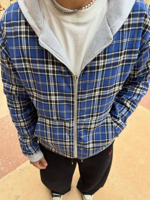 Checkered Inside Out Zipper - Gray