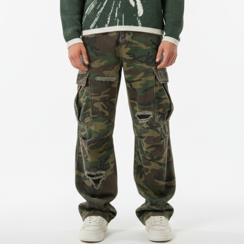 Ripped Camouflage Cargo Pants