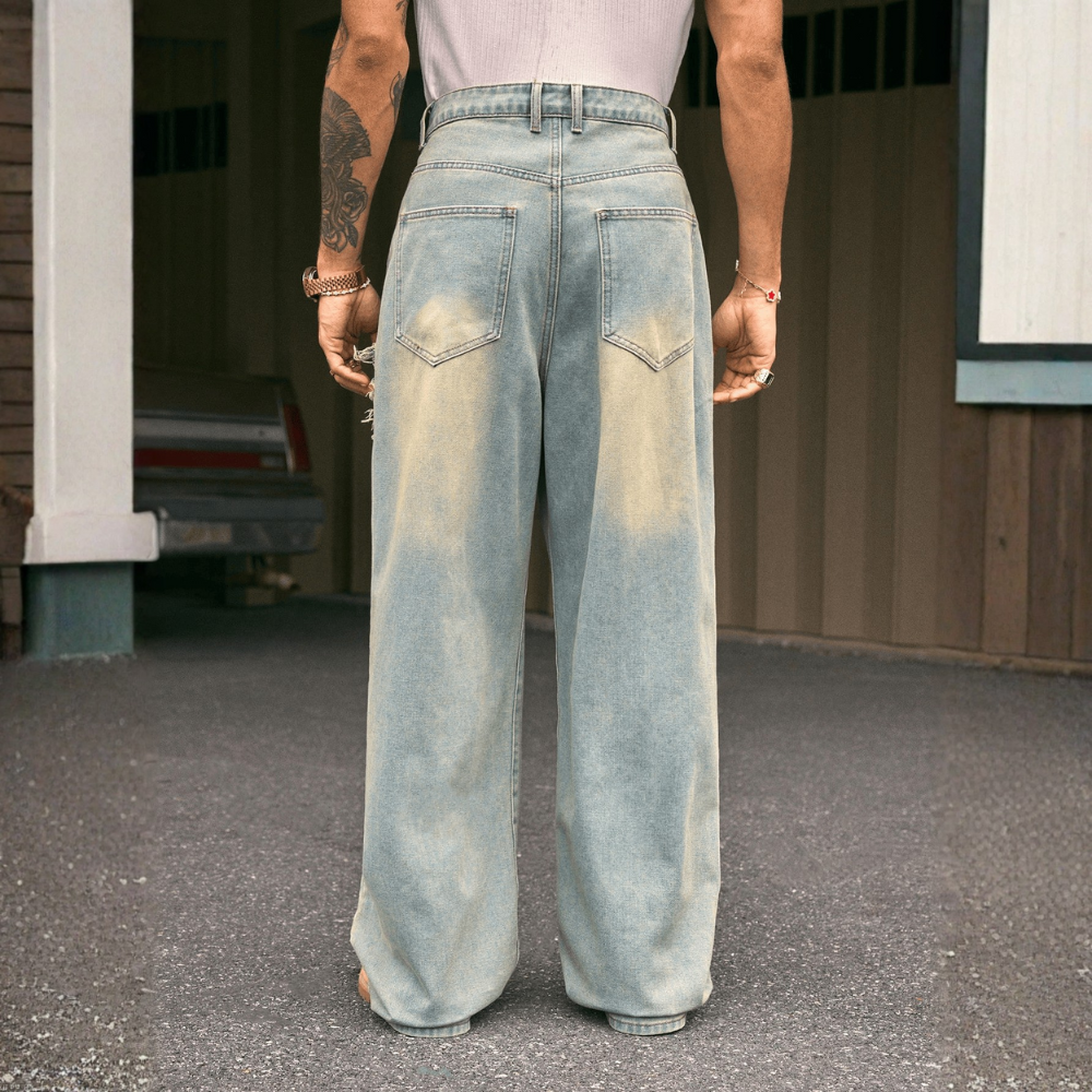 Flapped Washed Baggy Jeans