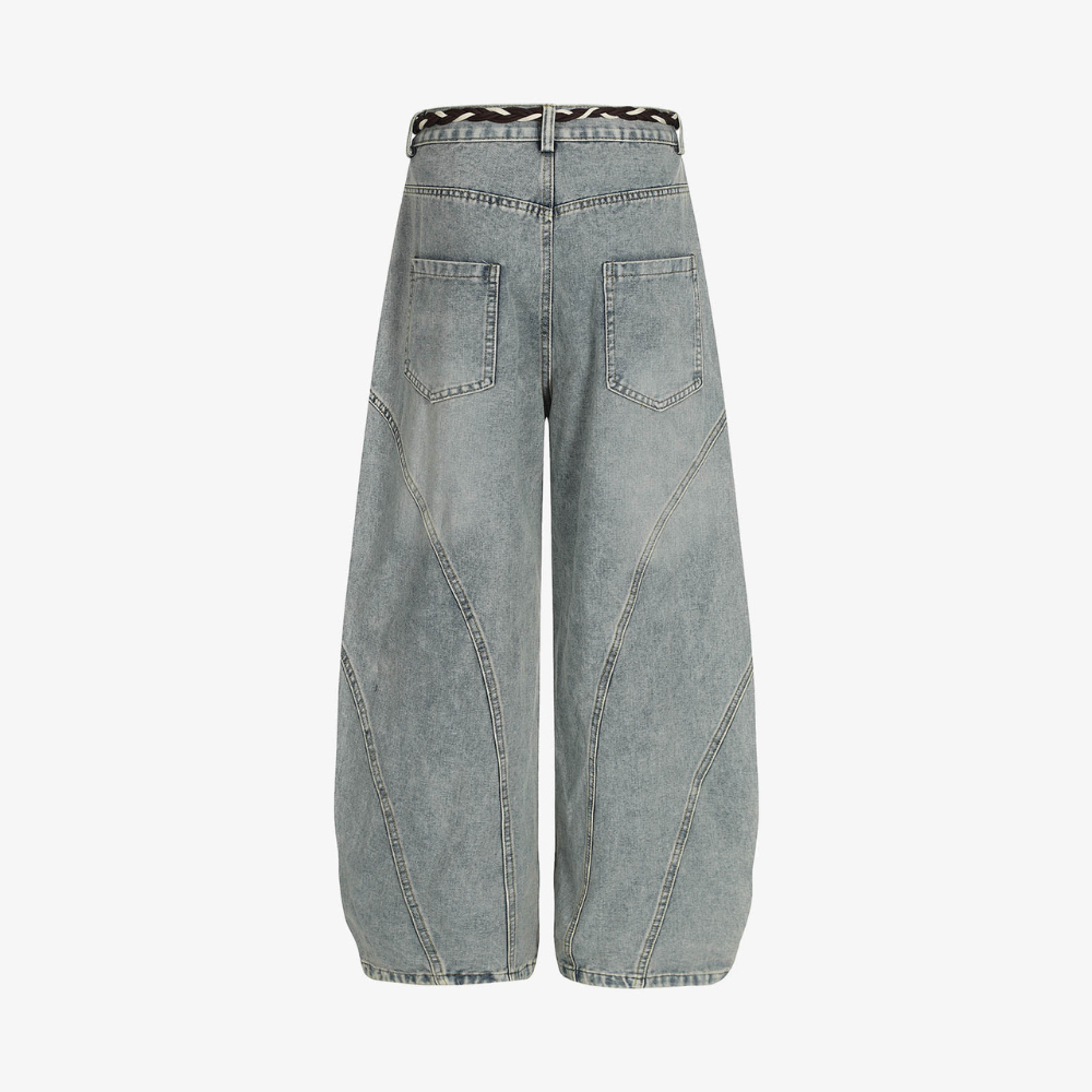 Retro Patchwork Barrel Jeans - Blue