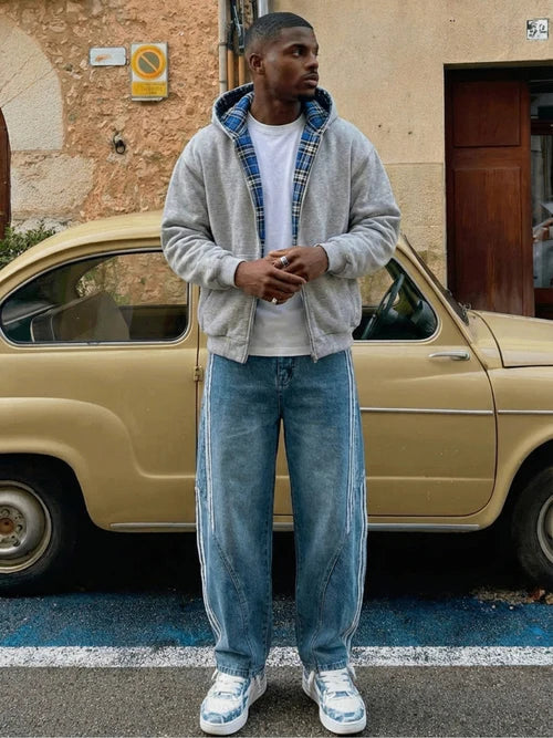 Checkered Inside Out Zipper - Gray