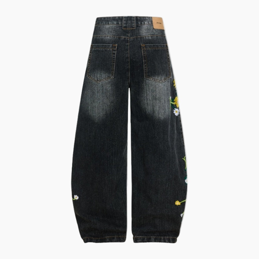 NEWGRMNTS Baggy Washed Flower Denim Jeans