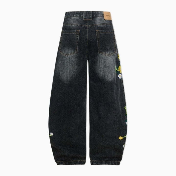 NEWGRMNTS Baggy Washed Flower Denim Jeans