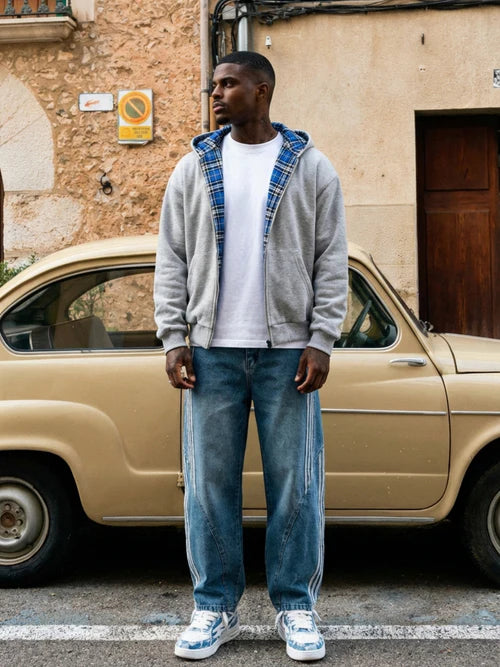 Checkered Inside Out Zipper - Gray