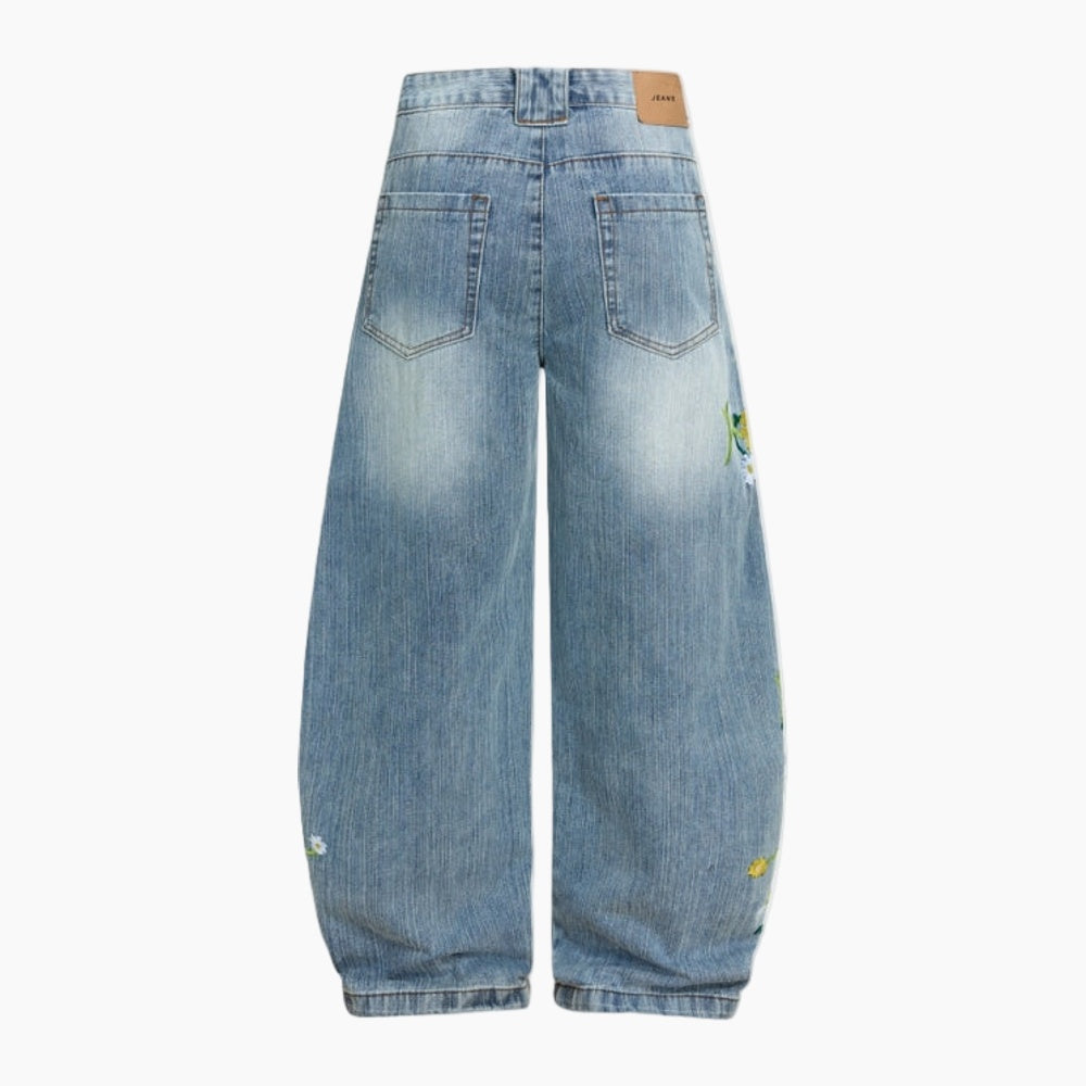 NEWGRMNTS Baggy Washed Flower Denim Jeans