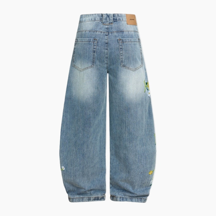 NEWGRMNTS Baggy Washed Flower Denim Jeans
