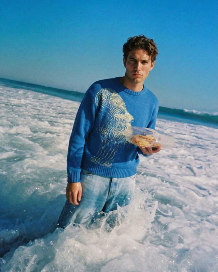 'Vibrations' Graphic Knitted Sweater - Ocean Blue