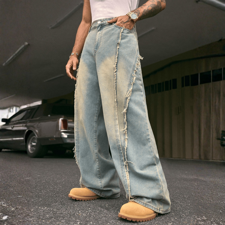 Flapped Washed Baggy Jeans