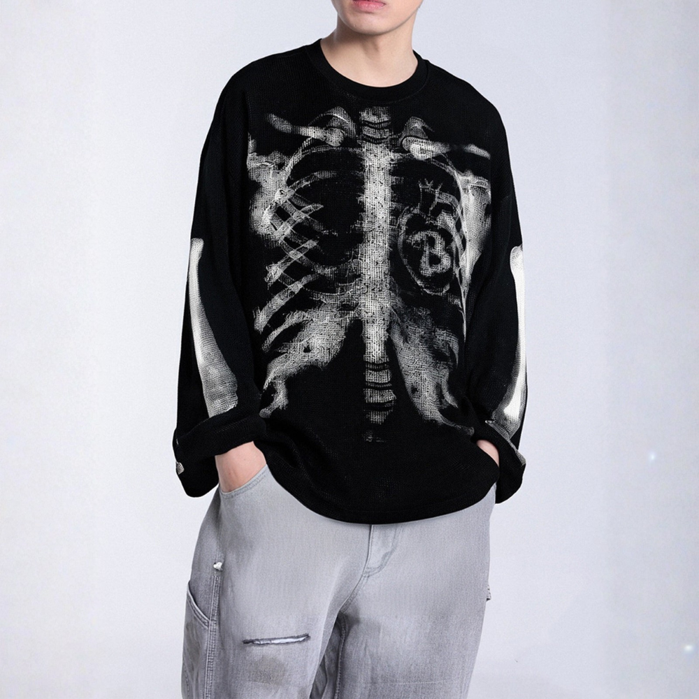 Skeleton Waffle Sweatshirt - Black