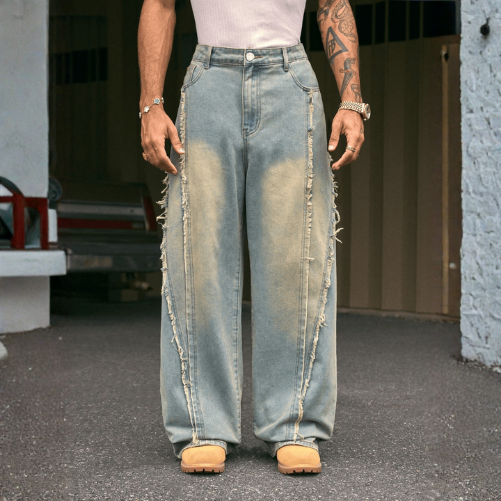Flapped Washed Baggy Jeans