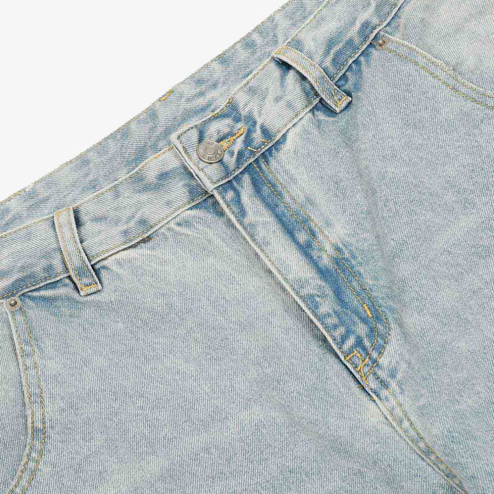 Denim Washed Distressed Barrel Jeans