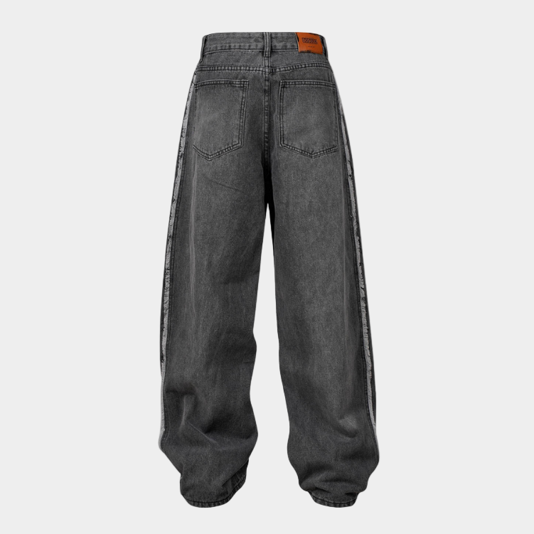 Washed Distressed Baggy Jeans - Black