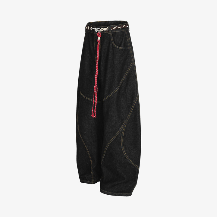 Retro Patchwork Barrel Jeans - Blue