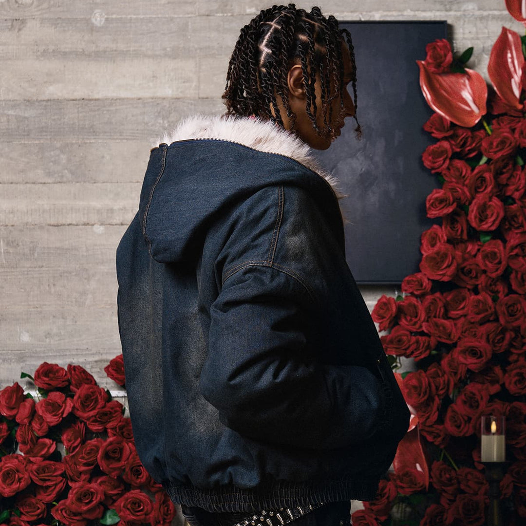 Cotton Washed Fur Hooded Jacket - 2265