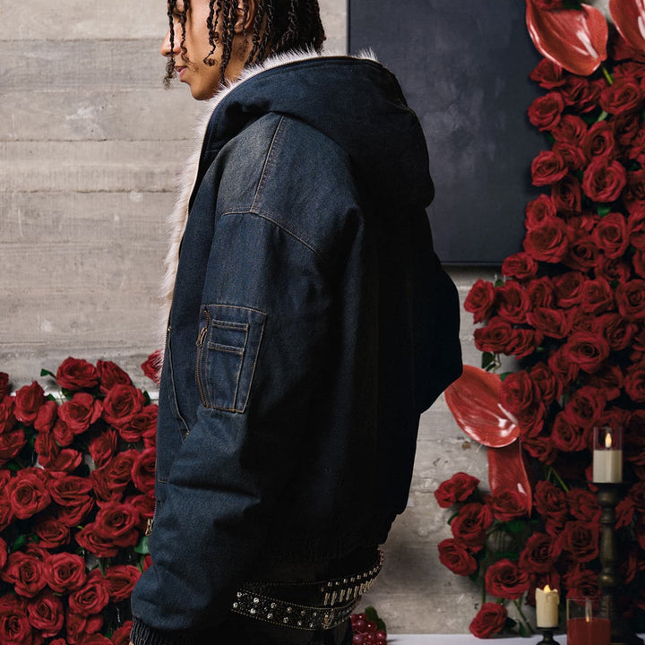 Cotton Washed Fur Hooded Jacket - 2265