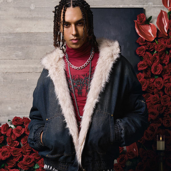 Cotton Washed Fur Hooded Jacket - 2265