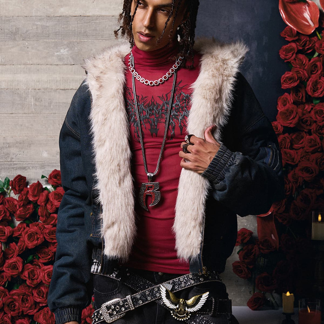 Cotton Washed Fur Hooded Jacket - 2265