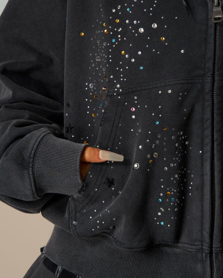 Rhinestone Zip-Through hoodie