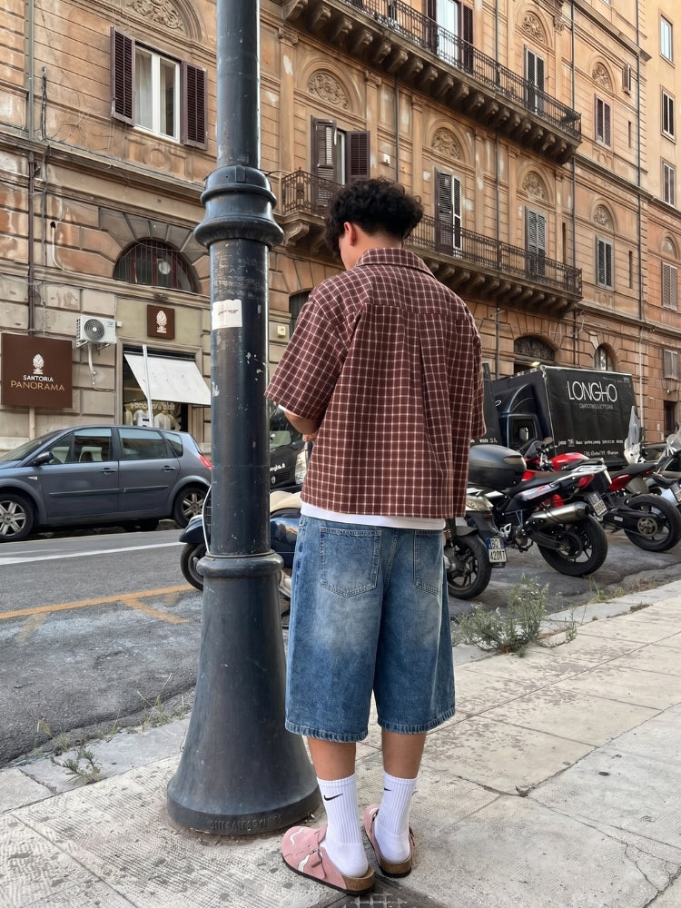 NEWGRMNTS Striped Barrel Denim Jorts