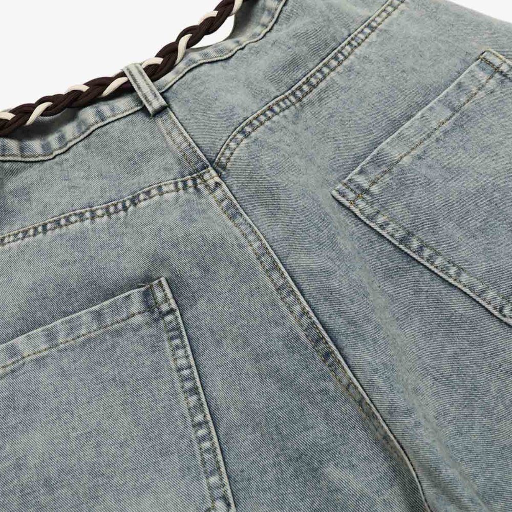 Retro Patchwork Barrel Jeans - Blue