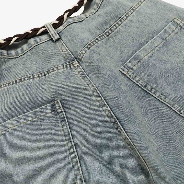 Retro Patchwork Barrel Jeans - Blue