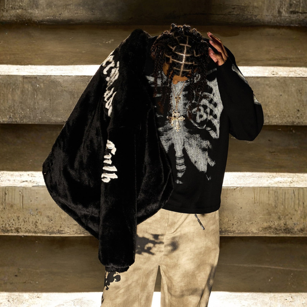 Skeleton Waffle Sweatshirt - Black